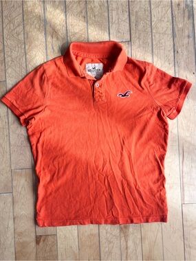 Hollister Preppy Y2K Style California Orange Logo Polo Shirt Size XL